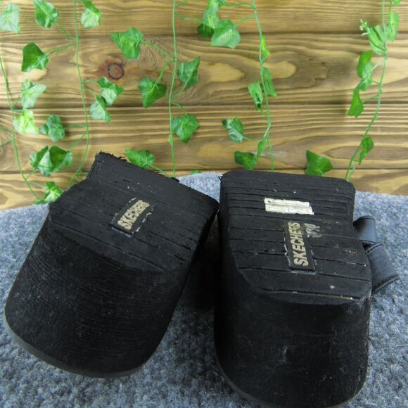 Skechers‎ Women Slide Sandal Shoes Black Leather Size 6 Medium - Picture 9 of 10